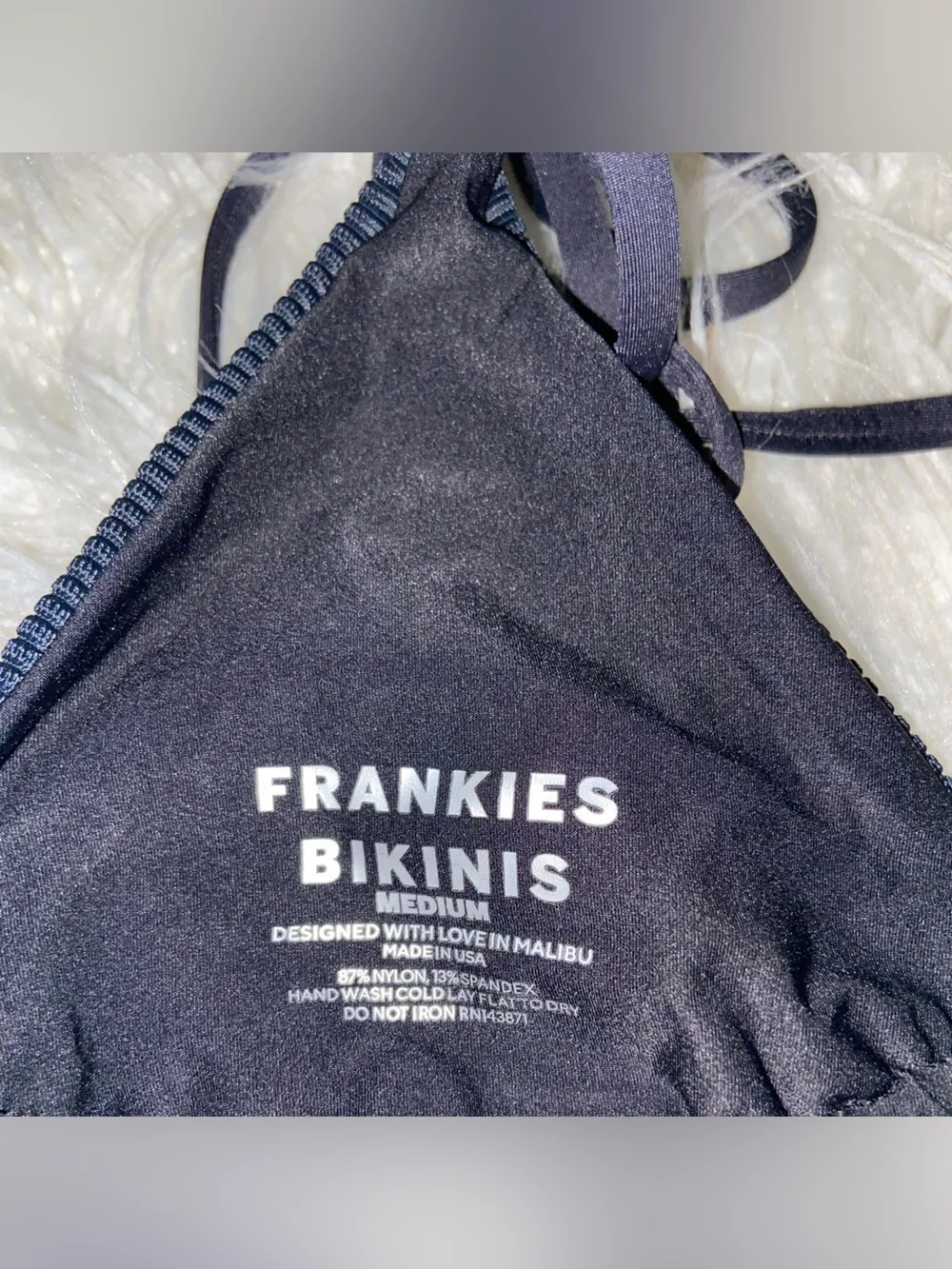 Frankie's Bikinis Black Ribbed Triangle Swim Top